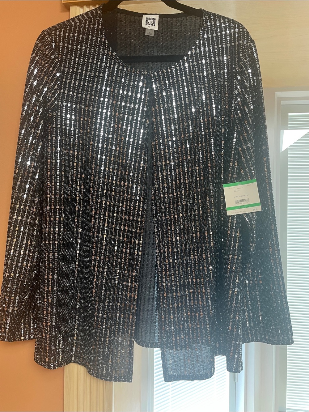 Anne Klein Black and Silver Sequin A-Line Jacket